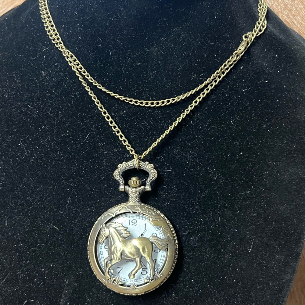 Vintage style bronze horse pocket watch